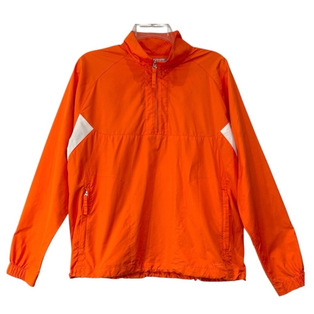 Nike Windbreaker Half Zip Pullover Jacket Large Orange White FitStorm Athletic - Picture 2 of 8